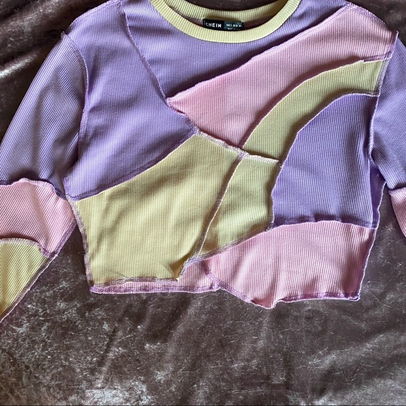 SHEIN Pastel Tri Color Long Sleeve Crop Top Small - Picture 4 of 7